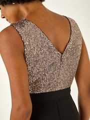 Roman Metallic Sequin Bodice Belted Chiffon Dress - Image 5 of 5