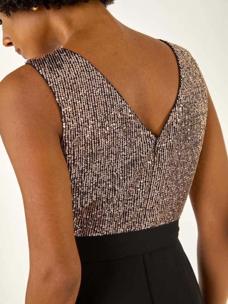 Roman Metallic Sequin Bodice Belted Chiffon Dress - Image 5 of 5