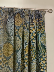 Wylder Blue Saffron Ophelia Floral Jacquard Lined Pencil Pleat Curtains - Image 2 of 5