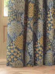 Wylder Blue Saffron Ophelia Floral Jacquard Lined Pencil Pleat Curtains - Image 3 of 5