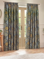 Wylder Blue Saffron Ophelia Floral Jacquard Lined Pencil Pleat Curtains - Image 5 of 5