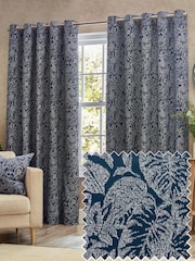 Wylder Midnight Bali Botanical Jacquard Eyelet Curtains - Image 1 of 5