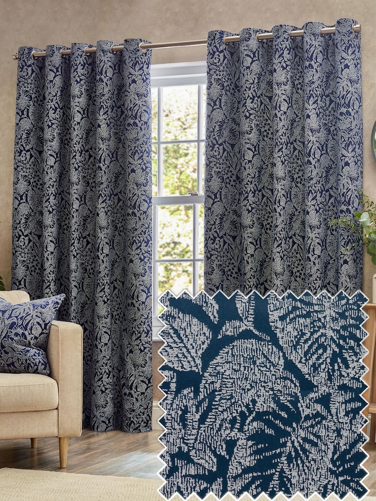 Wylder Midnight Bali Botanical Jacquard Eyelet Curtains - Image 1 of 5