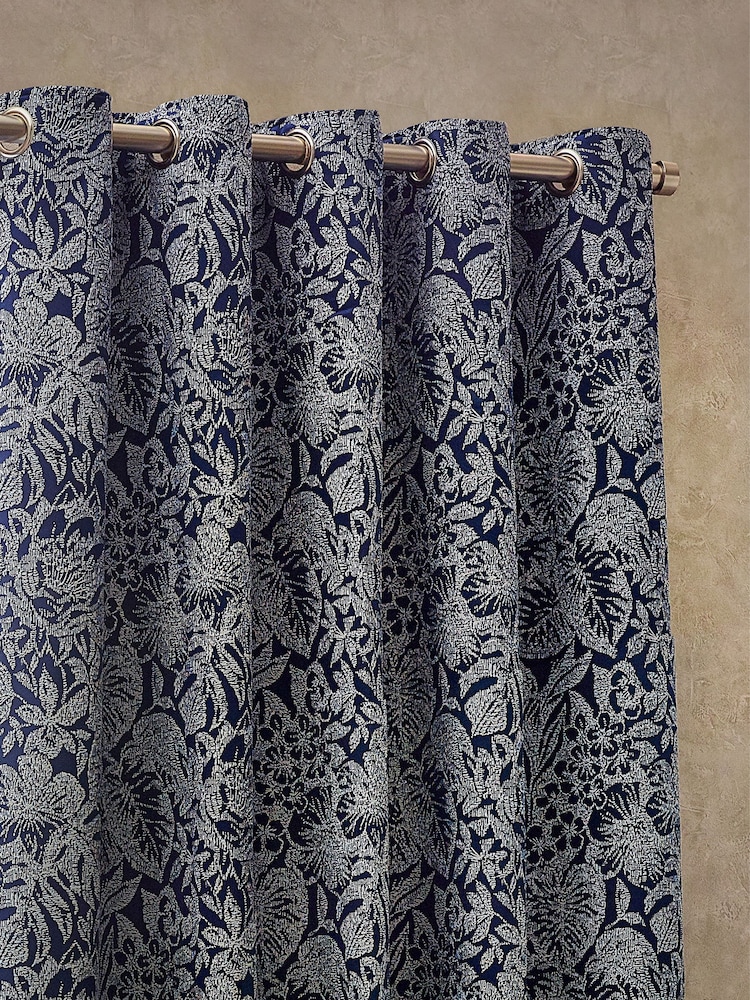 Wylder Midnight Bali Botanical Jacquard Eyelet Curtains - Image 2 of 5