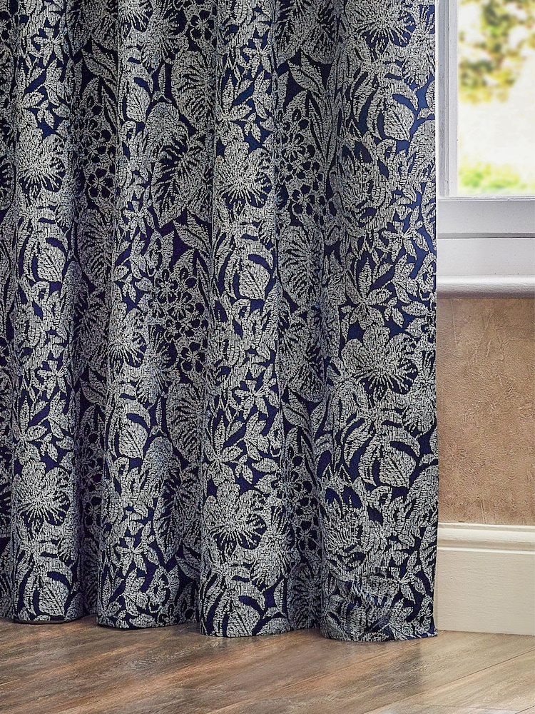Wylder Midnight Blue Bali Jacquard Fully Lined Eyelet Curtains - Image 4 of 4
