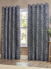 Wylder Midnight Bali Botanical Jacquard Eyelet Curtains - Image 5 of 5