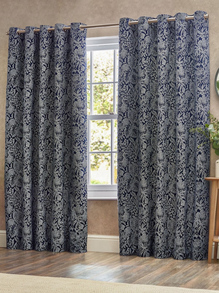 Wylder Midnight Bali Botanical Jacquard Eyelet Curtains - Image 5 of 5