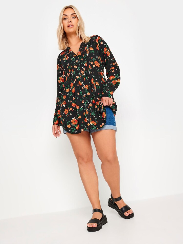 Yours Curve Black/White Pintuck Shirt - Image 2 of 5
