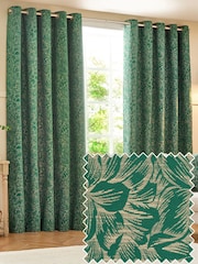 Wylder Emerald Grantley Jacquard Eyelet Curtains - Image 1 of 5
