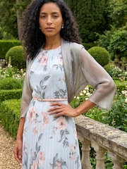 Roman Grey 3/4 Sleeve Ruched Hem Chiffon Bolero - Image 1 of 4