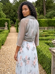 Roman Grey 3/4 Sleeve Ruched Hem Chiffon Bolero - Image 3 of 4