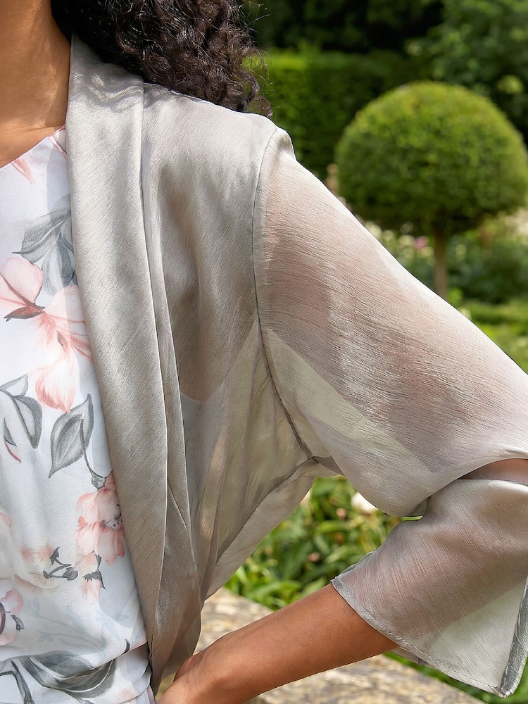 Roman Grey 3/4 Sleeve Ruched Hem Chiffon Bolero - Image 4 of 4 Roman Grey 3/4 Sleeve Ruched Hem Chiffon Bolero - Image 4 of 4