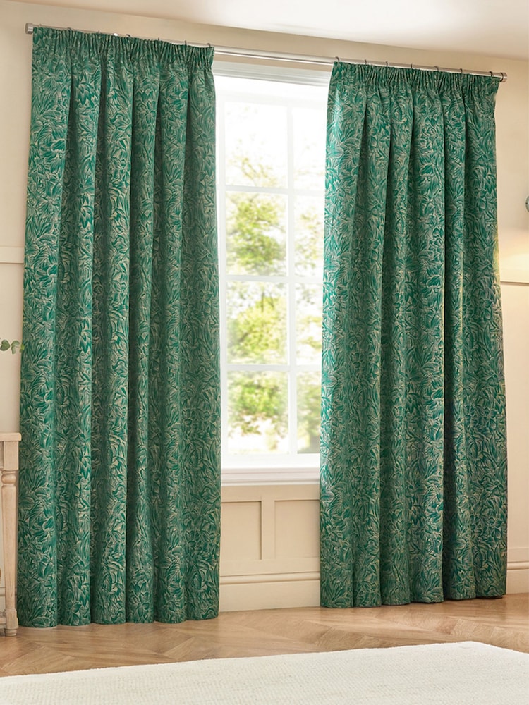 Wylder Emerald Grantley Jacquard Pencil Pleat Curtains - Image 2 of 5 Wylder Emerald Grantley Jacquard Pencil Pleat Curtains - Image 2 of 5