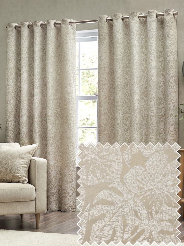 Wylder Natural Bali Botanical Jacquard Eyelet Curtains - Image 1 of 5