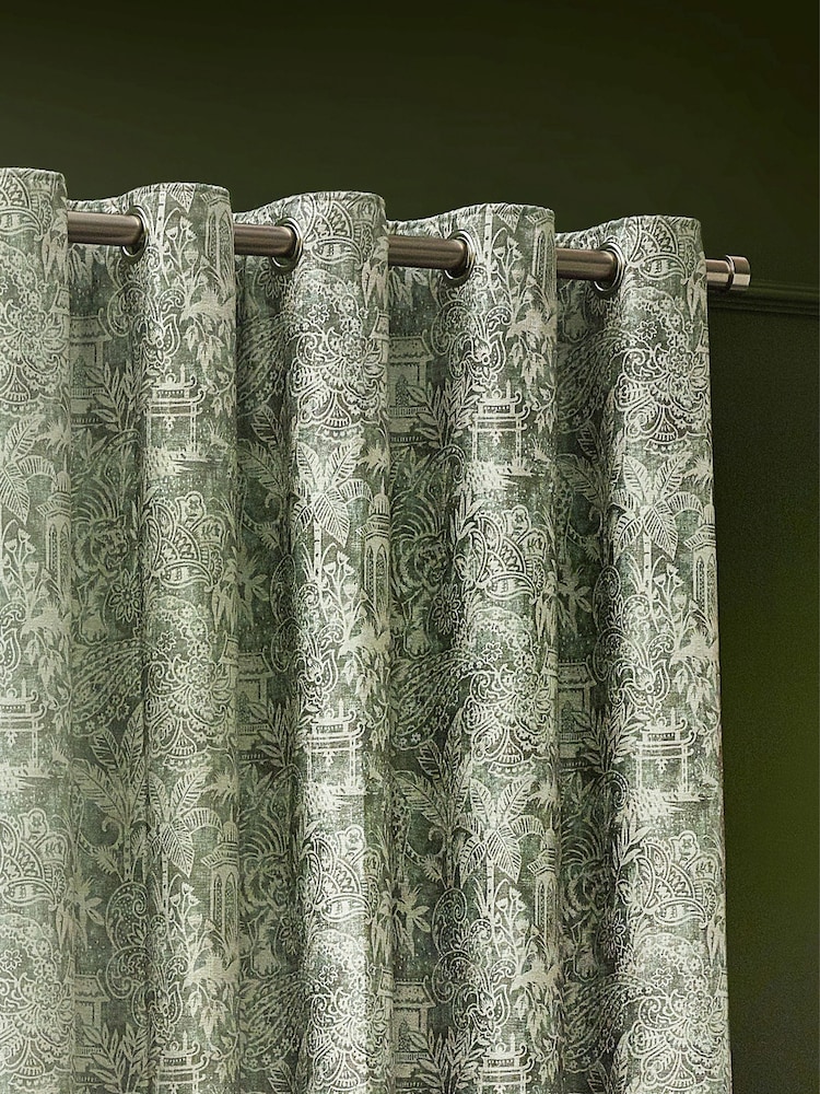 Wylder Sage Bengal Chenille Eyelet Curtains - Image 2 of 5