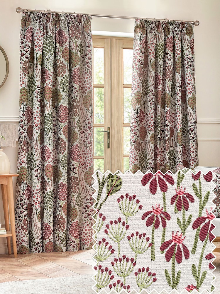 Wylder Rednut Ophelia Floral Jacquard Lined Pencil Pleat Curtains - Image 1 of 5