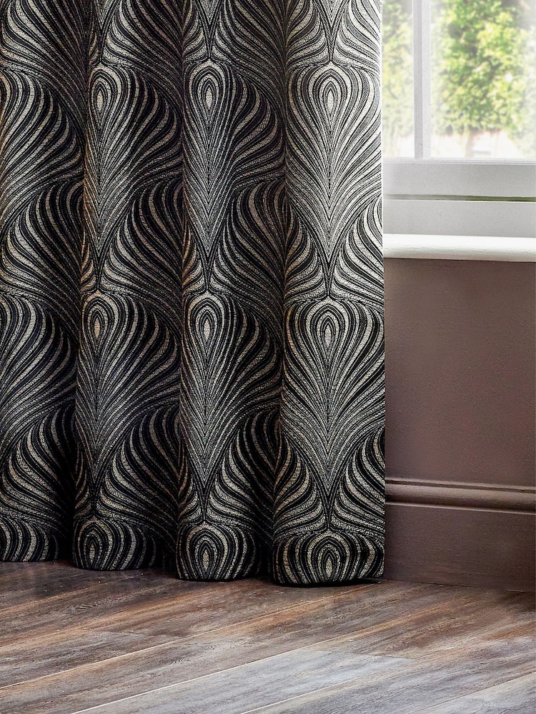 Paoletti Black Gatsby Jacquard Eyelet Curtains - Image 4 of 4