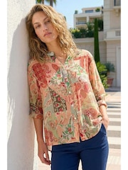 Roman Orange Paisley Print V-Neck Blouse - Image 1 of 4