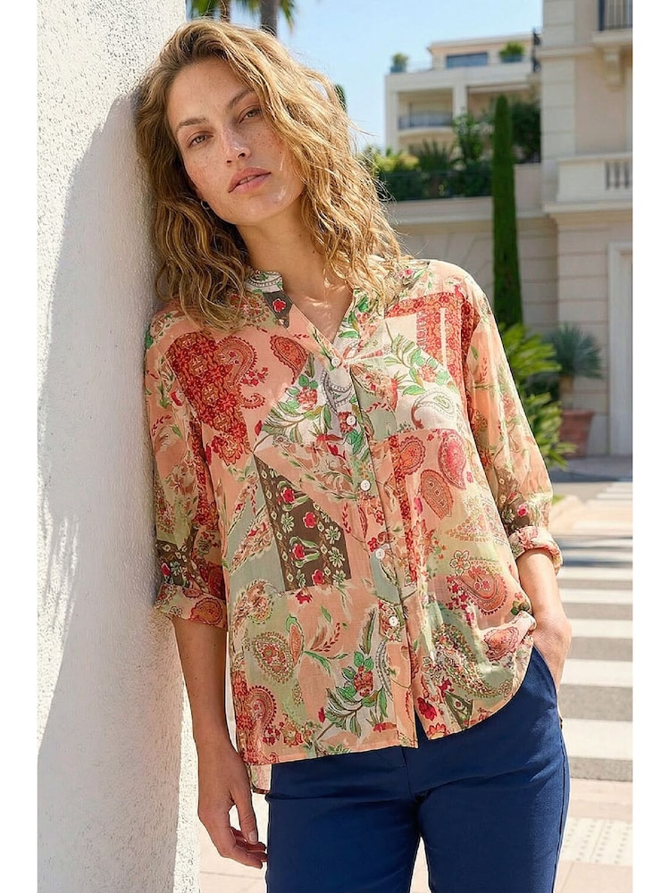 Roman Orange Paisley Print V-Neck Blouse - Image 1 of 4