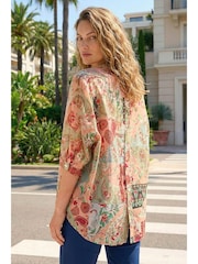 Roman Orange Paisley Print V-Neck Blouse - Image 3 of 4