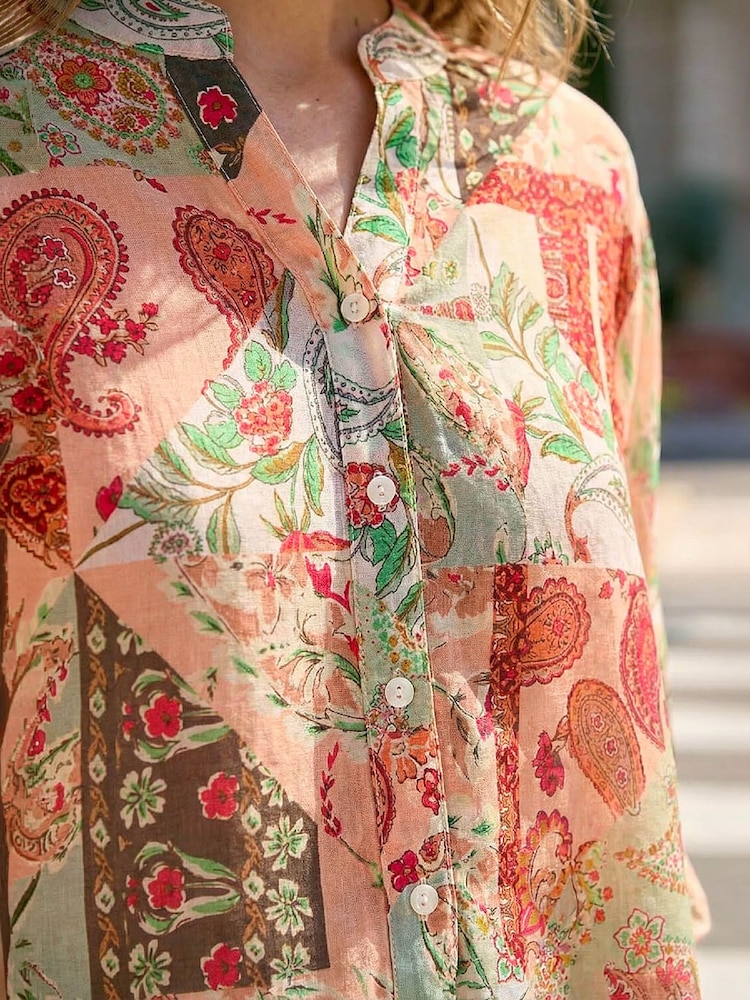 Roman Orange Paisley Print V-Neck Blouse - Image 4 of 4