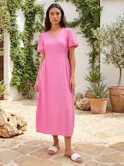 Roman Pink Balloon Sleeve Midi Dress - Image 1 of 5