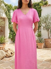 Roman Pink Balloon Sleeve Midi Dress - Image 5 of 5