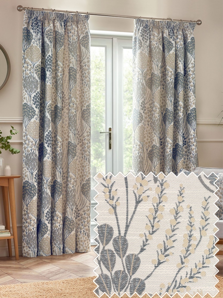 Wylder Wedgewood Ophelia Floral Jacquard Lined Pencil Pleat Curtains - Image 1 of 5