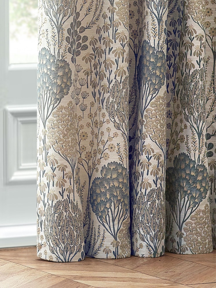 Wylder Blue Wedgewood Ophelia Floral Jacquard Line Pencil Pleat Curtains - Image 3 of 3