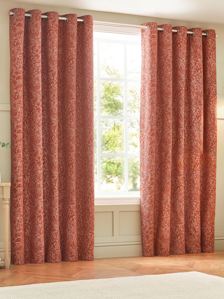 Wylder Brick Grantley Jacquard Eyelet Curtains - Image 2 of 5 Wylder Brick Grantley Jacquard Eyelet Curtains - Image 2 of 5