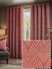 Paoletti Terracotta Gatsby Jacquard Eyelet Curtains - Image 1 of 5