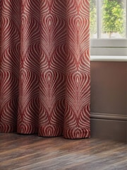 Paoletti Terracotta Gatsby Jacquard Eyelet Curtains - Image 2 of 5