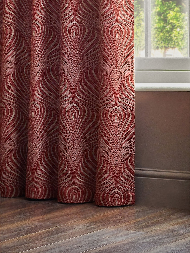 Paoletti Terracotta Gatsby Jacquard Eyelet Curtains - Image 2 of 5