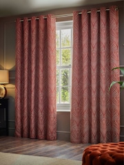 Paoletti Terracotta Gatsby Jacquard Eyelet Curtains - Image 5 of 5