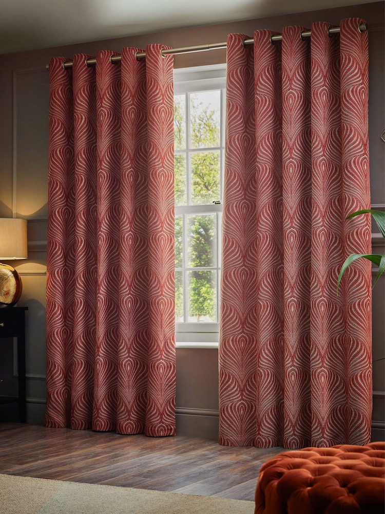 Paoletti Terracotta Gatsby Jacquard Eyelet Curtains - Image 5 of 5