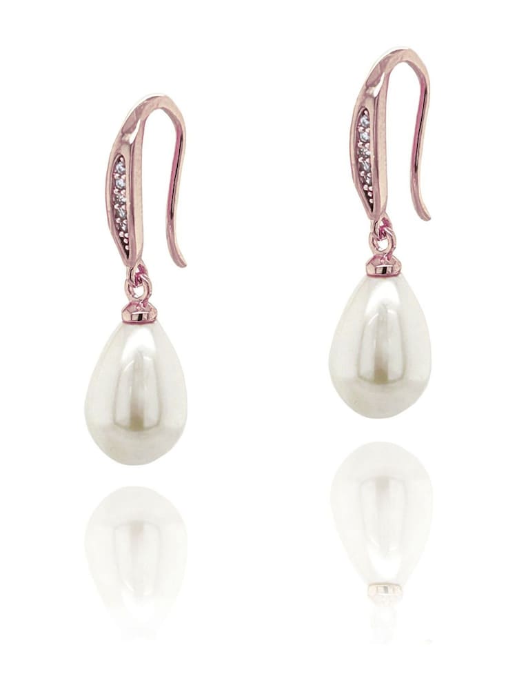 Ivory & Co Rose Gold Salford Crystal And Pearl Drop Earrings - Image 1 of 5