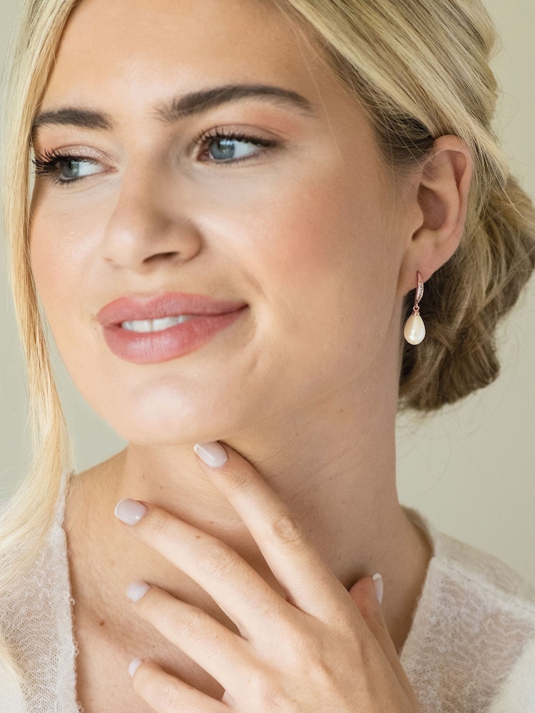 Ivory & Co Rose Gold Salford Crystal And Pearl Drop Earrings - Image 3 of 5