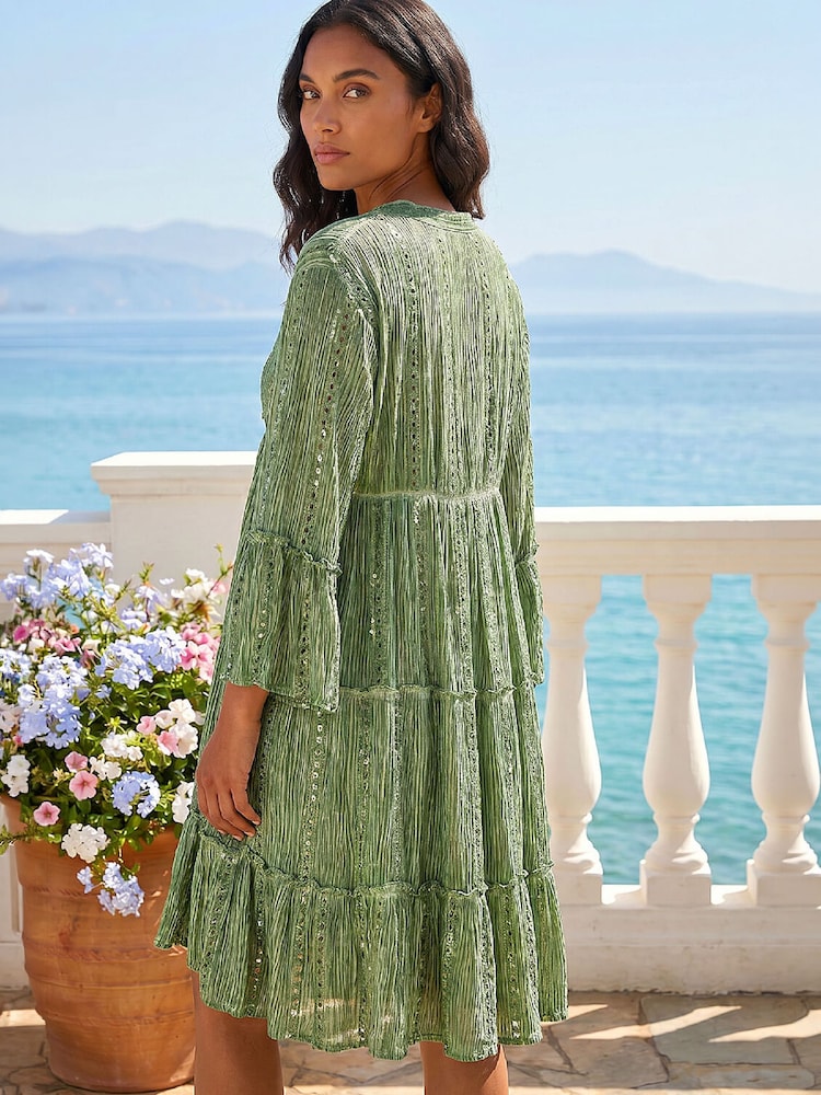 Buy Roman Green Shimmer Tie Detail Smock Dress from Next USA