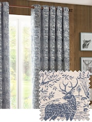 Furn Midnight Winter Woods Chenille Eyelet Curtains - Image 2 of 6
