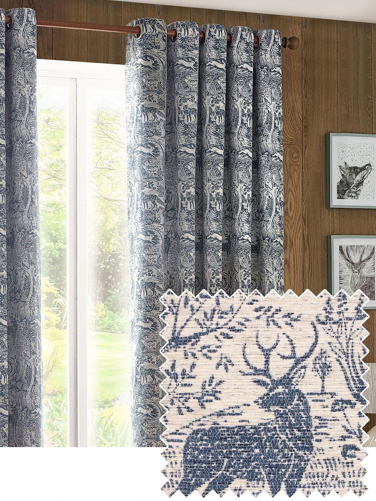 Furn Midnight Winter Woods Chenille Eyelet Curtains - Image 2 of 6