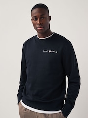 GANT Black Printed Graphic Crew Neck Sweatshirt - Image 1 of 6