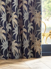 Wylder Navy Blue Galapagos Tropical Jacquard Eyelet Curtains - Image 3 of 5