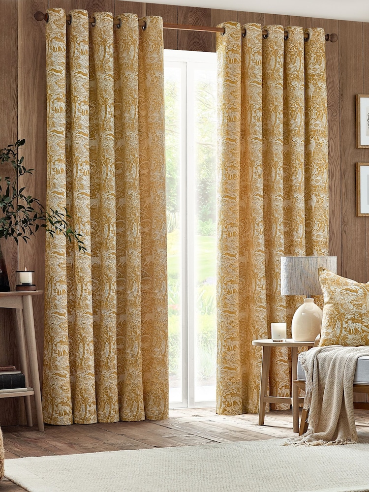 Furn Ochre Winter Woods Chenille Eyelet Curtains - Image 1 of 4