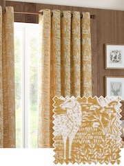 Furn Ochre Winter Woods Chenille Eyelet Curtains - Image 2 of 4