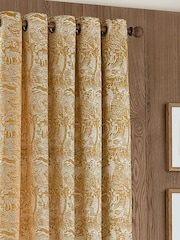 Furn Ochre Winter Woods Chenille Eyelet Curtains - Image 3 of 4