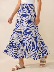 Roman Blue/White Printed Shirred Maxi Skirt - Image 1 of 4