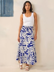Roman Blue/White Printed Shirred Maxi Skirt - Image 2 of 4
