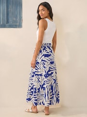 Roman Blue/White Printed Shirred Maxi Skirt - Image 3 of 4