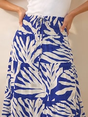 Roman Blue/White Printed Shirred Maxi Skirt - Image 4 of 4