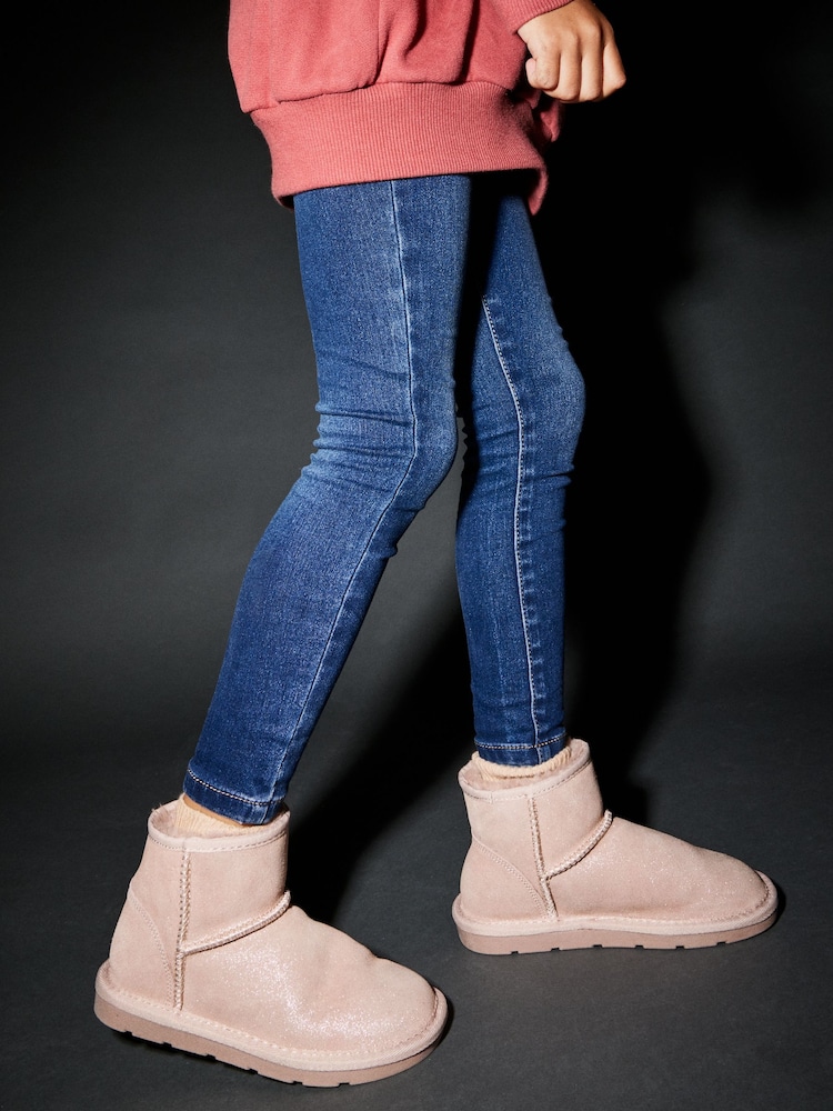Pink Shimmer Short Warm Lined Water Repellent Suede Pull-On Boots - Image 1 of 8